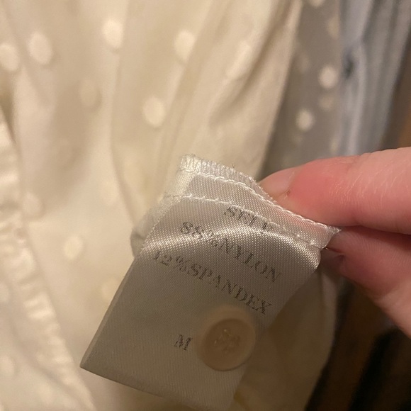 Sheer Retro Polkadot Cream Button Down - Picture 2 of 6